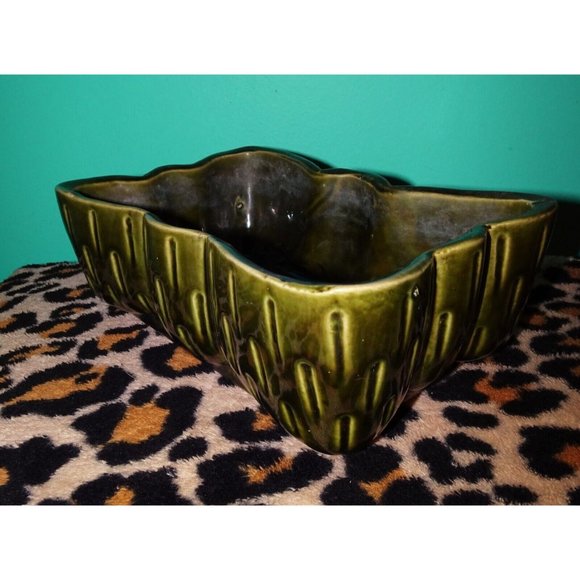 Vintage Upco Green Rectangle Planter w/ Scalloped Edges farmhouse art deco 1970s - Picture 11 of 16